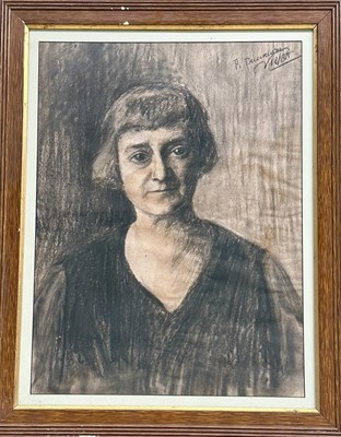 Lot 658 - A charcoal and white chalk bust-length...