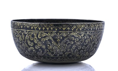 Lot 46 - An Eastern silver-coloured metal niello bowl,...