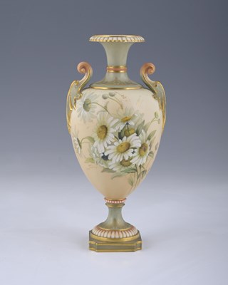 Lot 758 - Royal Worcester, a daisy painted blush ivory...