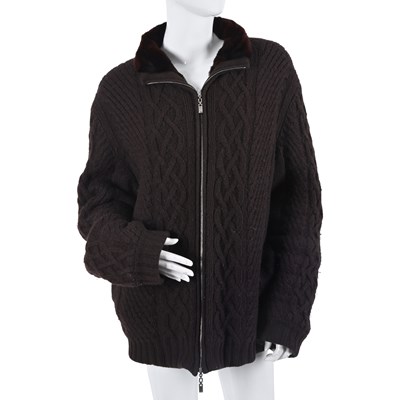 Lot 394 - Ermenegildo Zegna, a pure cashmere cable-knit bomber jacket w/ sheared mink lining.