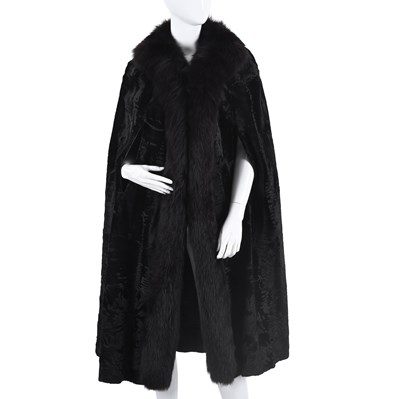 Lot 618 - A Broadtail Persian Lamb cloak w/ fox fur trim.