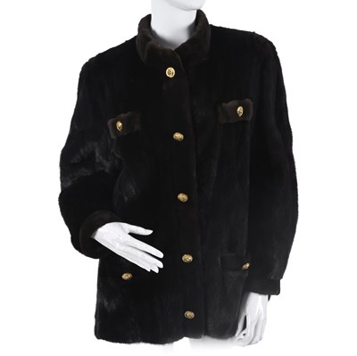Lot 613 - Revillon, a dark ranch mink jacket w/ sheared mink trim and button details.