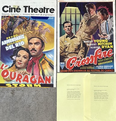 Lot 616 - Two 1940s film posters, Belgium, 'Crossfire',...