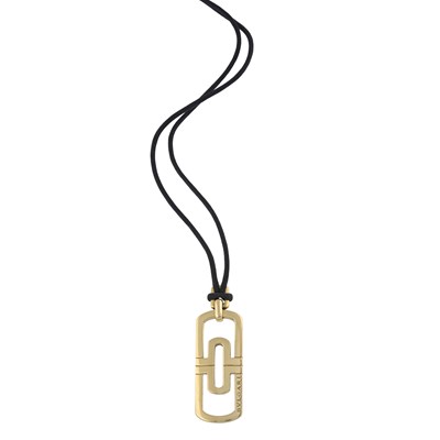 Lot 135 - Bulgari, an 18ct gold Parentesi pendant on black cord