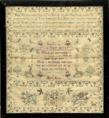 Lot 629 - A 19th century needlework sampler, embroidered...
