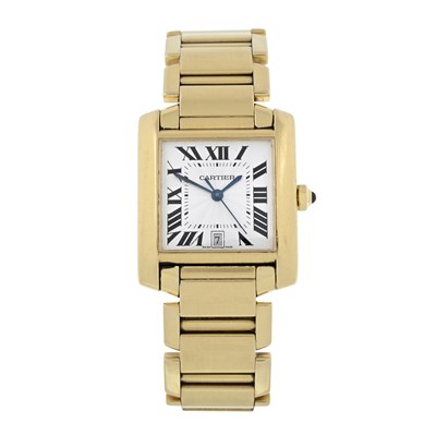 Lot 205 - Cartier, an 18ct gold Tank Française bracelet watch