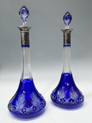 Lot 169 - A pair of early 20th century, blue overlay cut...
