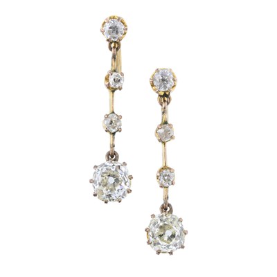 Lot 4 - A pair of early 20th century 9ct gold old-cut diamond drop earrings