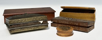 Lot 253 - Four boxes, a brass Indian rectangular hinged...