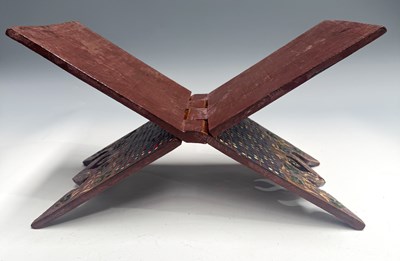 Lot 359 - A Syrian or moorish wooden Quran stand with...