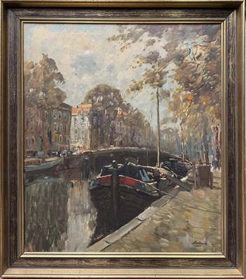 Lot 685 - Medena (20th Century), a Dutch canal scene,...