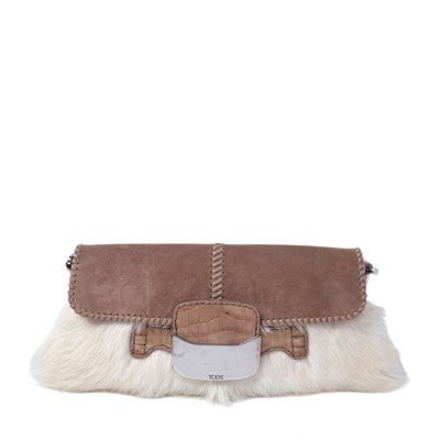 Lot 579 - Tod's, a suede and fur baguette bag.