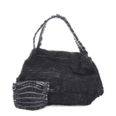 Lot 538 - Nancy Gonzalez, a black fur and crocodile evening bag.