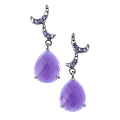 Lot 162 - A pair of amethyst and brilliant-cut diamond drop earrings