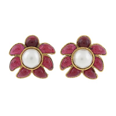 Lot 340 - Chanel, a pair of vintage clip-on Gripoix Pearl flower earrings.