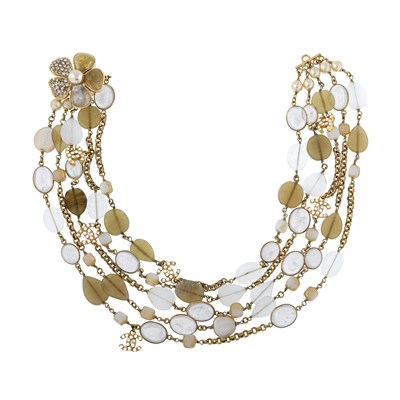 Lot 329 - Chanel, a multi-row paste bead and imitation pearl chain necklace.