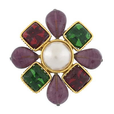 Lot 338 - Chanel, a vintage imitation pearl and paste Gripoix brooch.
