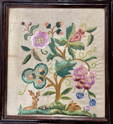 Lot 412 - A Jacobean revival crewel work polychrome...