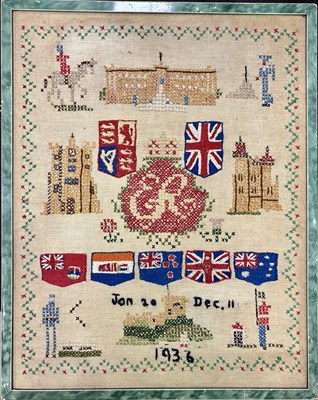 Lot 388 - A sampler embroidered to commemorate the brief...