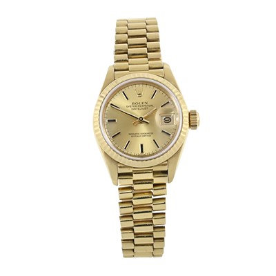 Lot 232 - Rolex, an 18ct gold Oyster Perpetual Lady Datejust 26 bracelet watch