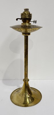 Lot 747 - A brass Successionist style oil lamp with wide...
