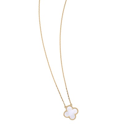 Lot 40 - Van Cleef & Arpels, an 18ct gold Vintage Alhambra mother-of-pearl pendant necklace