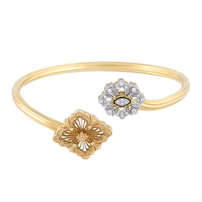 Lot 53 - Buccellati, an 18ct gold brilliant-cut diamond and mother-of-pearl Opera Tulle flexible cuff bangle
