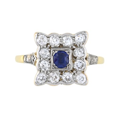 Lot 6 - An 18ct gold sapphire and old-cut diamond cluster ring