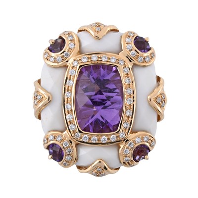 Lot 49 - Bellarri, an amethyst, chalcedony and brilliant-cut diamond Anastasia ring