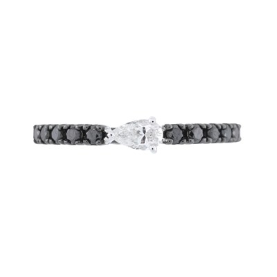Lot 200 - A pear-shape diamond and brilliant-cut black diamond half eternity ring