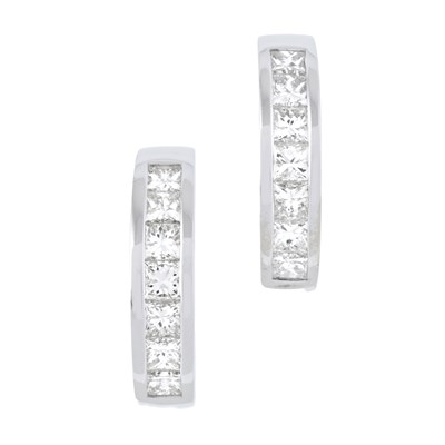 Lot 67 - A pair of square-shape diamond hoop earrings
