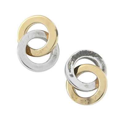 Lot 122 - Tiffany & Co., a pair of bi-colour interlocking circle drop earrings