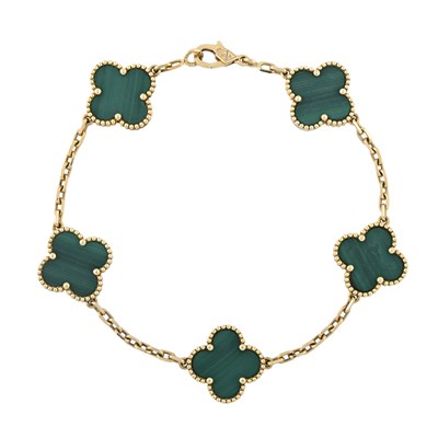 Lot 38 - Van Cleef & Arpels, an 18ct gold Vintage Alhambra malachite bracelet