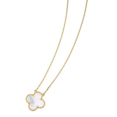 Lot 39 - Van Cleef & Arpels, an 18ct gold mother-of-pearl Vintage Alhambra pendant necklace
