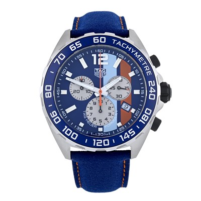 Lot 240 - Tag Heuer, a stainless steel Special Edition Gulf Formula 1 chronograph wrist watch