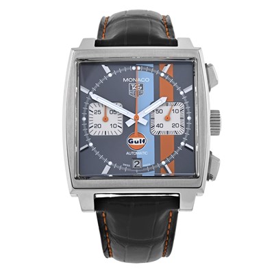 Lot 237 - Tag Heuer, a stainless steel Monaco Gulf Calibre 12 wrist watch