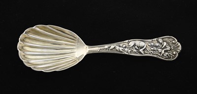 Lot 129 - A Victorian silver stag hunt pattern caddy...
