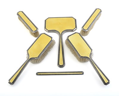 Lot 312 - A George V Art Deco silver and enamel dressing...