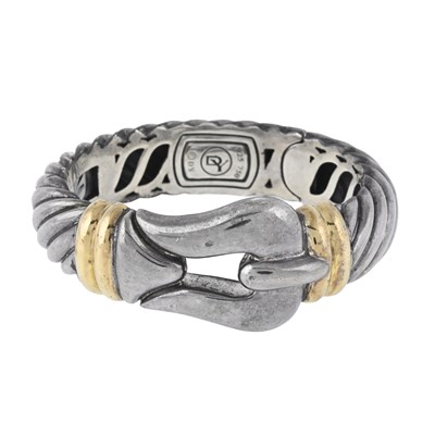 Lot 389 - David Yurman, a bi-colour Cable Buckle hinged bangle bracelet.