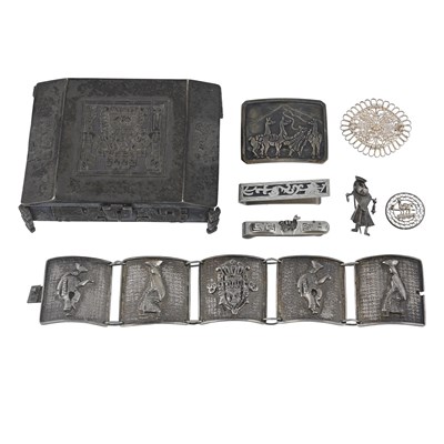 Lot 460 - A selection of continental silver and white metal jewellery and trinket box