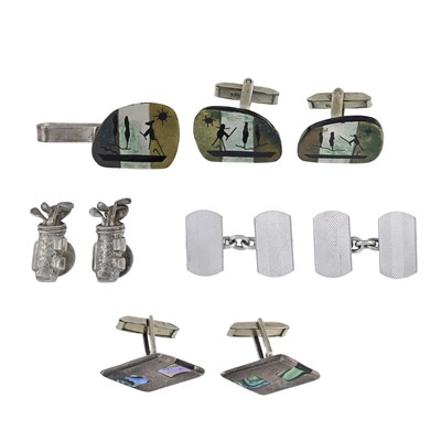 Lot 446 - A selection of cufflinks, pins and novelty items