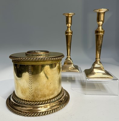 Lot 258 - An engraved cylindrical brass jewellery box...