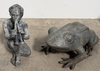 Lot 847 - Two lead garden ornaments: a Pan figurine h:...