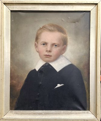 Lot 659 - Portrait of a young boy, unsigned, oil on...
