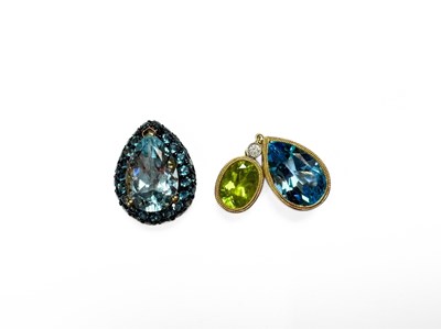 Lot 485 - Two 14ct gold gem-set pendants, to include a...