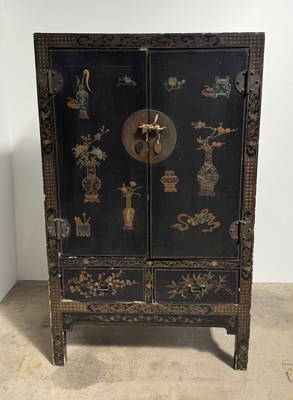Lot 826 - A Japanned and hand painted cabinet with...