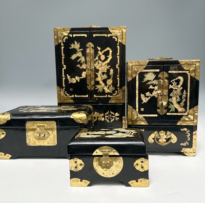 Lot 352 - A suite of black lacquered brass-bound...