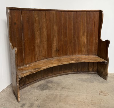 Lot 734 - A mid 19th century pine barrel settle, with...