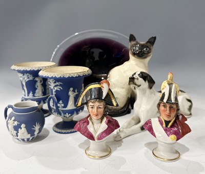 Lot 71 - A pair of Wedgwood Jasperware urns, cobalt...