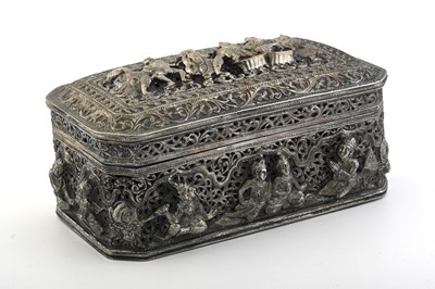 Lot 7 - An Eastern silver-coloured metal box,...